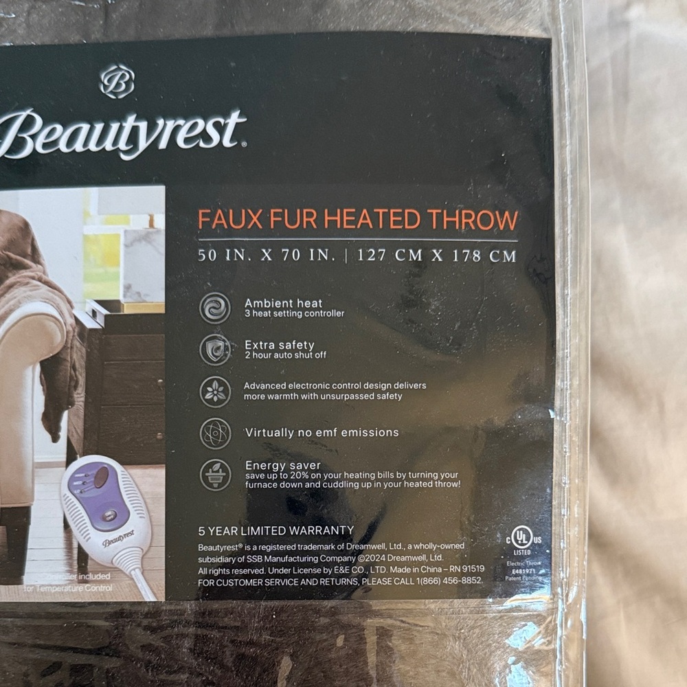 Faux-Fur Heated Throw - Brown - Picture 2 of 4